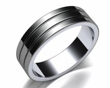 Men's Ring Black Plain Eternity Wedding band 925 Sterling Silver Cubic Zirconia