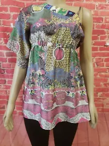 2 HOT & DELICIOUS MULTI PRINTED ONE SLEEVE TOP BLOUSE CLUB SHIRT SIZE M ( B2) - Picture 1 of 7