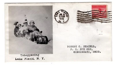#716 Lake Placid Olympics 1932 FDC Beazell Planty #25G Tobogganing - Image 1 of 2