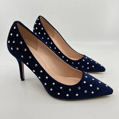 НОВЫЙ J. Crew бархата заостренный носок кристалл с заклепками насосы каблуки синий Италия K2625 6,5 - Изображение 1 из 4