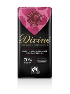 Divine Chocolate Vegan Dark Chocolate with Raspberries 90g - Picture 1 of 1
