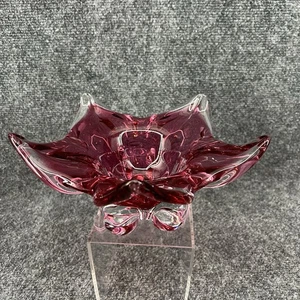 Ciotola di vetro pesante vintage Josef Hospodka Chribska rosa mirtillo stella trasparente fiore - Foto 1 di 17