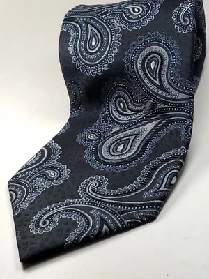 Corbata hecha a mano 100 % seda CLAIBORNE para hombre negra azul gris plata cachemira NUEVA Foto 1 de 3