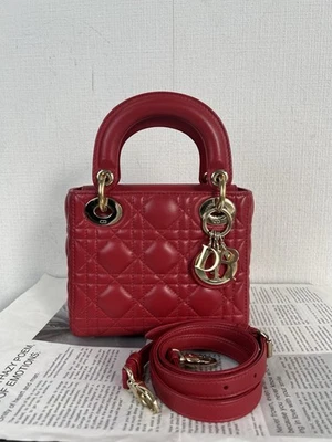 Dior Leather Lady Dior 2Way Handbag Red - Image 1 of 4