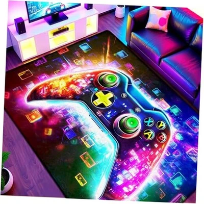 5x7 ft Neon Gaming Area Rug for Boys Room, Colorful Game Controller Carpet for  - Image 1 of 4