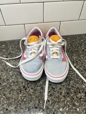 Zapatillas de lona de gamuza rosa azul y amarillo VANS Old Skool para niñas talla 1 juveniles Foto 1 de 4