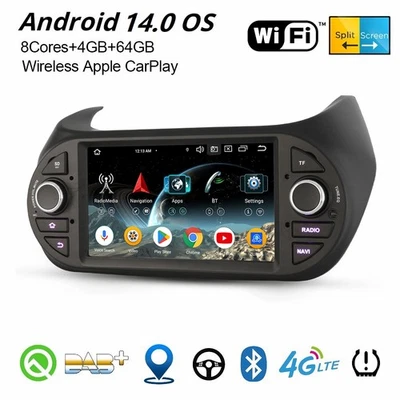 64GB Android 14 DAB+ Autoradio GPS Fiat Fiorino Qubo Citroen Nemo Peugeot Bipper - Bild 1 von 4