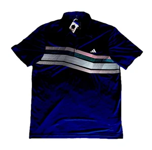 Polo da golf Adidas da uomo a righe sul petto manica corta nuova con etichetta taglia L - Foto 1 di 4