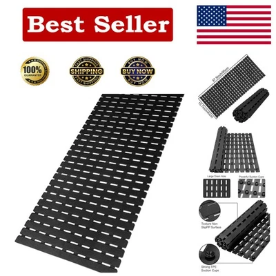 Противоскользящий коврик для душа со сливным отверстием - гибкий и элегантный черный 37,5 x 15,7 дюйма - Изображение 1 из 4