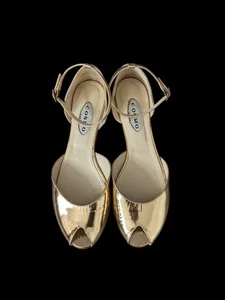 £125 Vintage Gold Peep Toe Ballet Shoes Patent Leather Ankle Strap COSMOPARIS - Picture 1 of 7