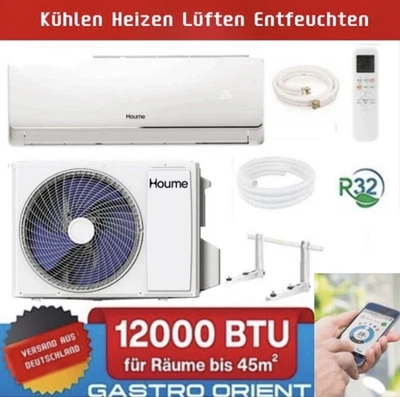 Split Klimaanlage 12000 BTU 3,5 kW  + Leitung 3m + Halter  Houme Komplett Set - Bild 1 von 4