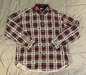 Vintage Tommy Hilfiger Shirt Mens Size XL Crest All Over Print 90s Plaid RARE! - Picture 1 of 17