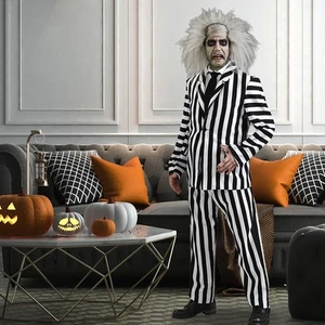 Men Adult Beetlejuice Costume Halloween Cosplay Costume With Suit/Pants/Tie* - Picture 1 of 25