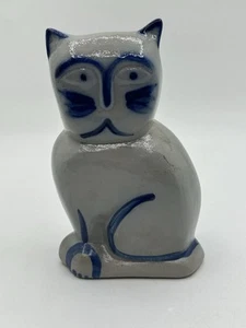 Vintage ELDRETH Salt GLAZE Pottery GATTO FIGURA BLU COBALTO grigio 6,5" - Foto 1 di 6