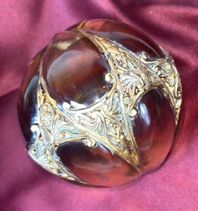 Decor Sphere, Carpet Ball, Handblown Amber Glass & Gold Tone Resin 12” Gorgeous - Picture 1 of 10