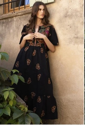 OLIPHANT FLIRTY V-NECK MAXI-ALMAY BLACK DRESS SIZE XL - Image 1 of 4