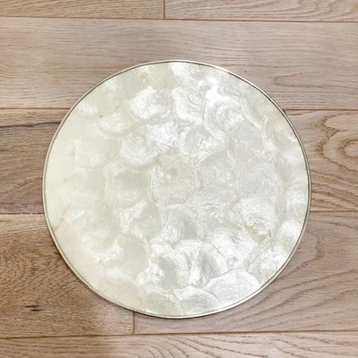 Capiz Shell Cork Board Tray Serving Decor Coastal Beach 12” - Image 1 of 4