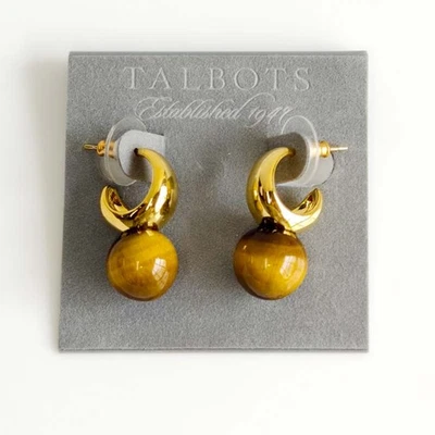New Talbots Tiger's Eye Hoop Earrings Gift Chic Women Party Vacation Jewelry - Image 1 of 4