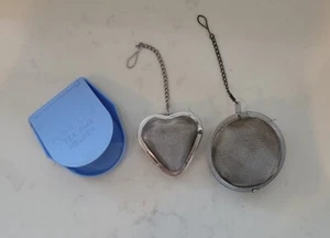 Stainless Steel Silver Mesh Infusers Heart and Round. Plus tea bag squeezer - Picture 1 of 6
