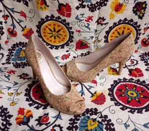 Vince Camuto Ashlyn Colorful Confetti Cork Peep Toe Pumps, 8 1/2 Medium - Picture 1 of 11