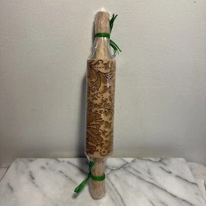 Wood Rolling Pin Embossed Wood Engraved Butterflies Hearts Pattern NEW Package - Picture 1 of 11