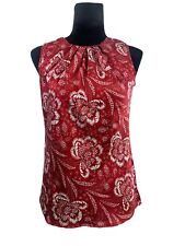 Talbots Pleated Red Floral Satin Silk Sleeveless Blouse Size 4 Stretch Pleated