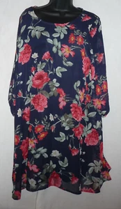 Vision Blue Roses Floral Women's Silk Lined Dress Size Medium NWOT - Picture 1 of 10
