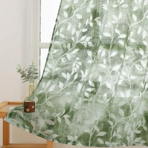 Leaf Curtains,2 Panels Semi Sheer Curtains Modern Print Light Filtering Curta... - Picture 1 of 8