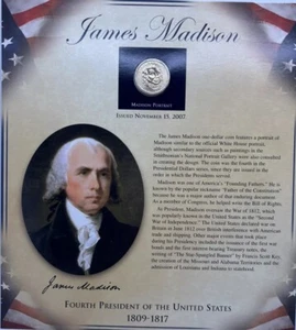 2007 $1 James Madison 4th Pres. of US Coin & Stamp Postal Commemorative Society - Picture 1 of 7