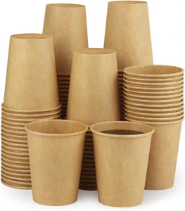 Kraft 100 Pack Paper Cups - 8 Oz Hot Compostable Cups for Coffee, Water & More - Picture 1 of 7