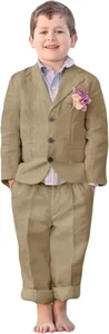 Boys Linen Suit 2 Piece Boys Summer Beach Suit Kids Wedding Tuxedo Blazer Set - Picture 1 of 20