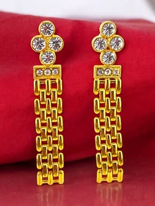 Vintage Long Tassel Earrings Drop Chain Clear Rhinestone Runway Look Nice - Picture 1 of 17