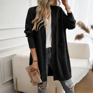 Lady Knitted Cardigan Sweater Coat Jacket Open Front Long Batwing Sleeve Classic - Picture 1 of 21