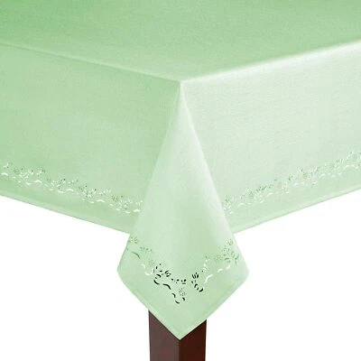 Spring Bouquet Cutwork Tablcloths 100% Polyester Pastel Green Assorted Sizes - Image 1 of 2