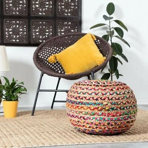 Pouf Natural Jute Cotton Ottoman Home Décor Braided living Room Foot Stool Cover - Picture 1 of 6