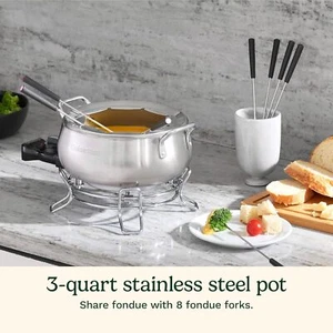 Fondue Pot, 3 Quart, For Chocolate, Cheese, Broth, Oil, Stainless Steel, - Picture 1 of 3