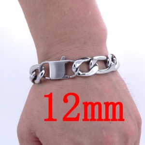 Stainless Steel Bracelet Men Jewelry Cuban Chain 12mm Figaro Links Waterproof - Picture 1 of 10