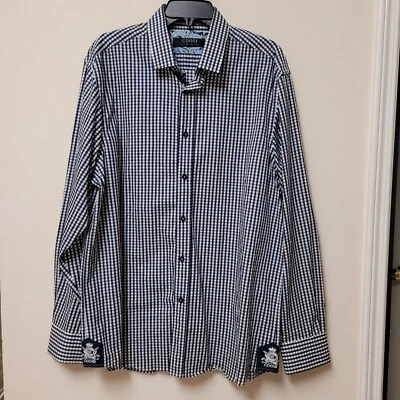 Coogi Button Up Shirt Mens XL 17.5/18 Blue White Check Long Sleeve Contrast Cuff - Image 1 of 4