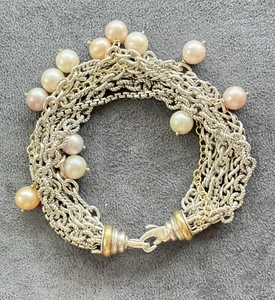 David Yurman 925 & 18k Gold Multi-Strand Pearl Bracelet 7"  - Picture 1 of 9