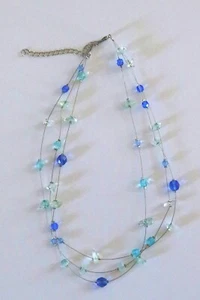 Necklace Blue beaded 3 strands very pretty 16" Long. Free Postage - Picture 1 of 2