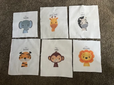 Juego de 6 piezas de punto de cruz para bebés animales / safari / zoológico - decoración de guardería para bebés Foto 1 de 4