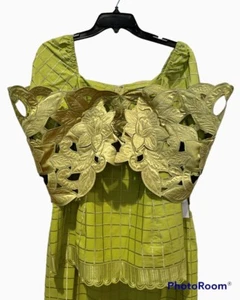 Ashro 2 piece Dress Suit 8 Top Skirt Embroidered Formal Green Wedding Church - Picture 1 of 16