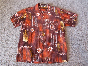 Vintage Mr Kailua Tiki print Hawaiian cotton shirt Hawaii small/medium - Foto 1 di 7