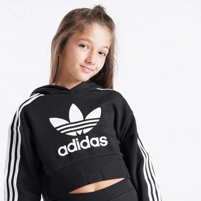 adidas Originals Kid's Trefoil Cropped Hoodie - Black/White, L1(B861T) - Image 1 of 4