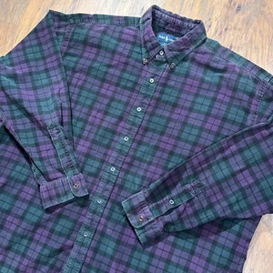 Vintage Ralph Lauren Shirt Mens XXL Purple Plaid Black Cotton Corduroy Button Up - Picture 1 of 10