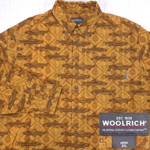 Woolrich Mens Long Sleeve Flannel Shirt 2XL Buckskin Southwest Fish AOP #M99 - Picture 1 of 10