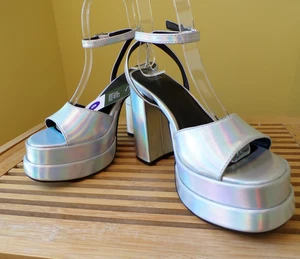 Wild Fable Mujer Plataformas Iridiscente Plata Tacones Gruesos Mujer Talla 6 - Imagen 1 de 15