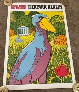 Original 1980 TIERPARK BERLIN Poster, Shoebill Stork, Rolled, 23x32” - Picture 1 of 4