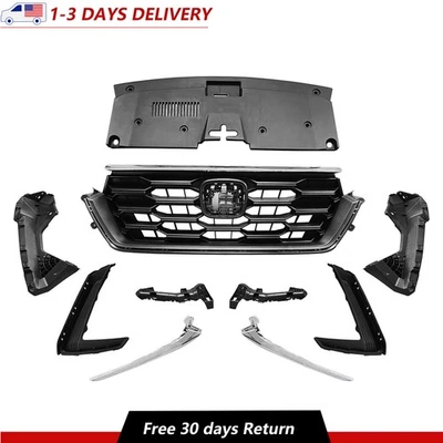 Front Upper Grille+Trim Glossy Black For 2023-2024 Honda CRV CR-V Sport Hybrid - Image 1 of 4