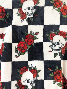 Ed Hardy OVERSIZED Plush Throw Blanket 60x70 Checkered Skulls Red Roses - NWT - Picture 1 of 11